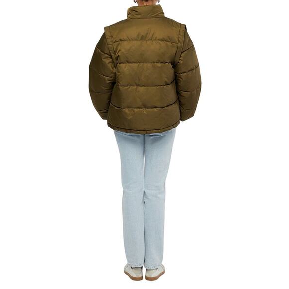 WeWoreWhat Womens Zip Off Sleeve Puffer Military Olive Jacket Size Medium - Picture 2 of 12